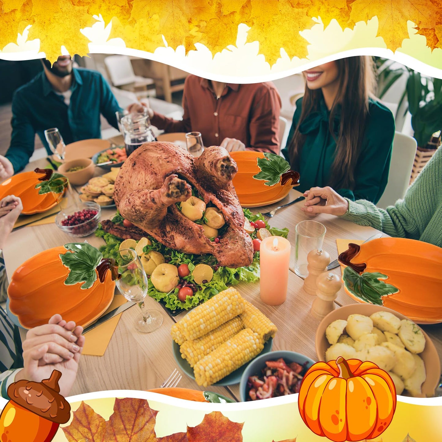 FillTouch 8 Pcs 5.91'' Ceramic Pumpkin Plates Fall Candy Dishes Platters Harvest Serving Bowl for Halloween Autumn Party Supplies Dinnerware(Orange)