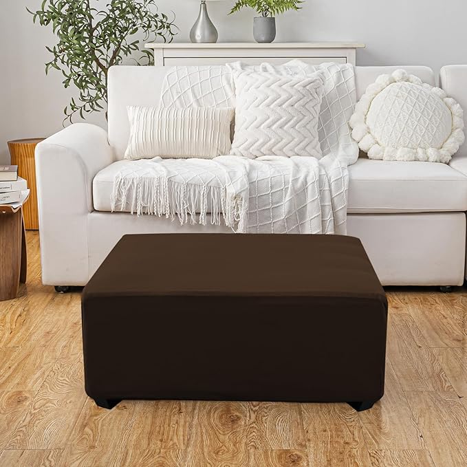 Super Stretch Ottoman Cover- Soft Form Fit Ottoman Cover Rectangular Ottoman