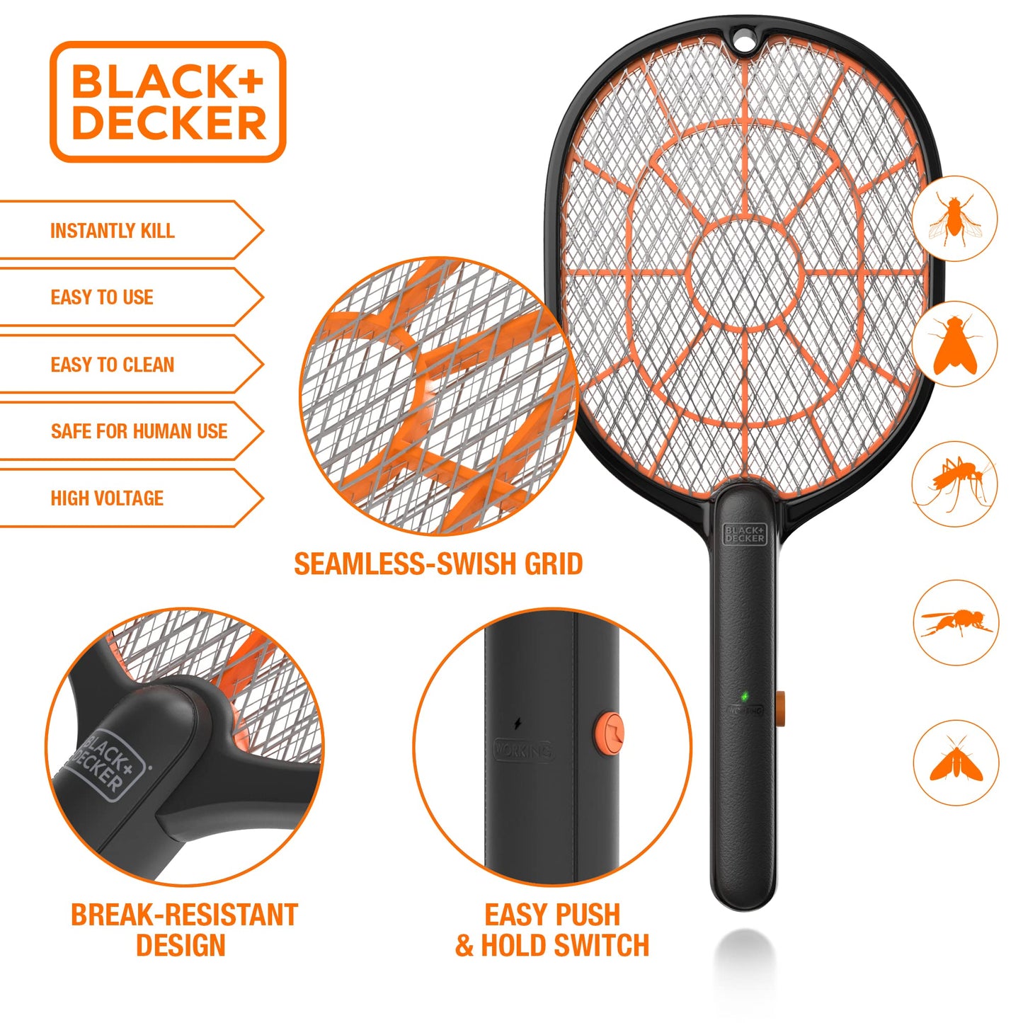 Bug Zapper Racket – Electric Fly Swatter for Gnats, Mosquitoes, & More – Harmless-to-Humans Outdoor Bug Zapper Battery Operated – Handheld Electric Fly Swatter –Indoor Racket