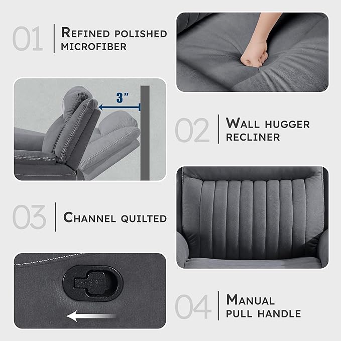 Lexicon Manual Recliner Chair, Polished Microfiber Reclining Sofa Chair