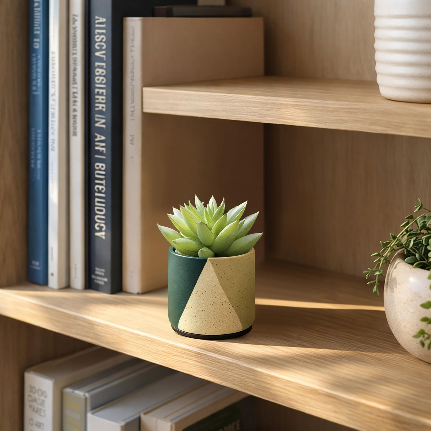 D'vine Dev 3.5" Stoneware Cachepot Planter with 3" Clear Nursery Pot & Detachable Saucer – Indoor Plant Pot with Drainage for Bottom Watering & Root Visibility, Desert Forest, Set of 2, 93-V-A-1