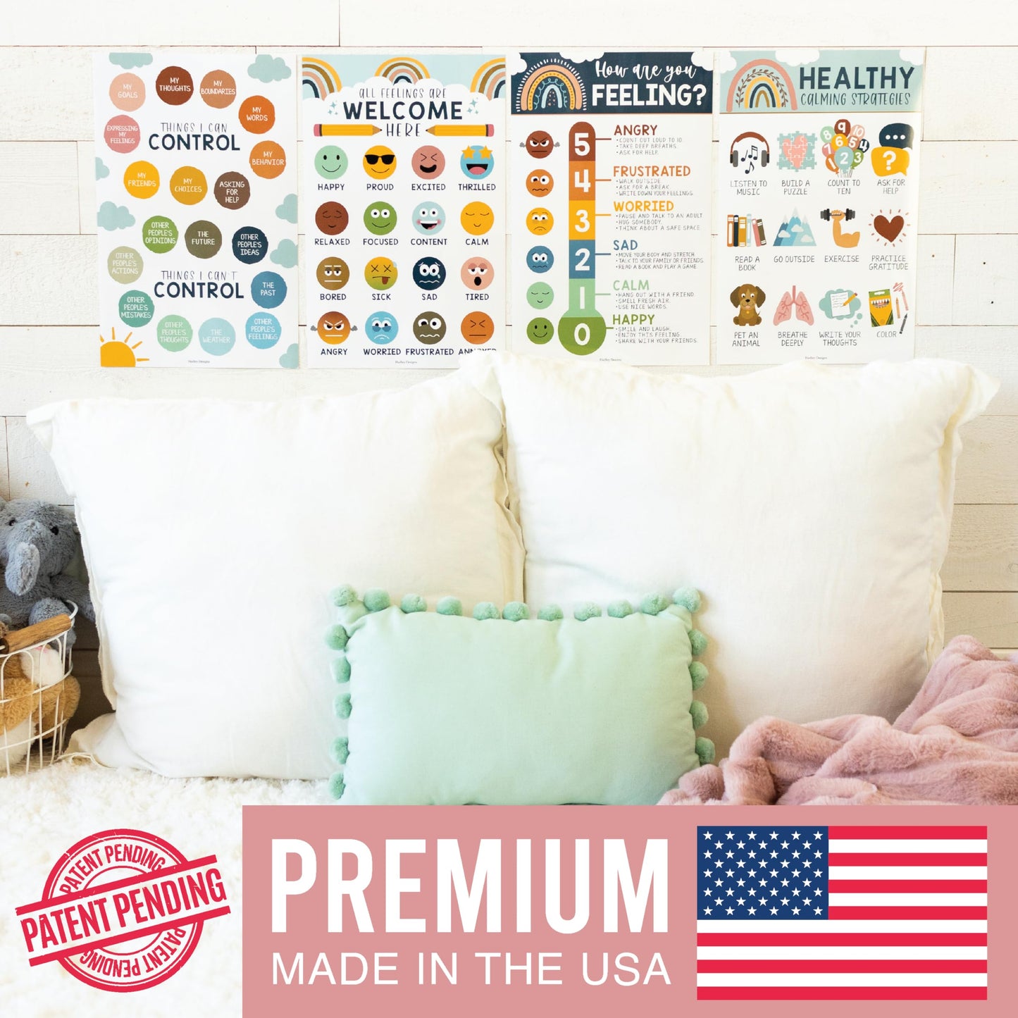 Hadley Designs Feelings Chart for Classroom Must Haves - Emotions Chart for Toddler Calm Down Corner Supplies, Feelings Wheel, Mental Health & Social Emotional Learning Posters, Boho Classroom Decor
