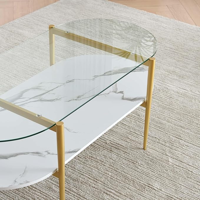 LumFurn Oval Coffee Table, Mid-Century Modern Design, L41 x W21 x H17 inch