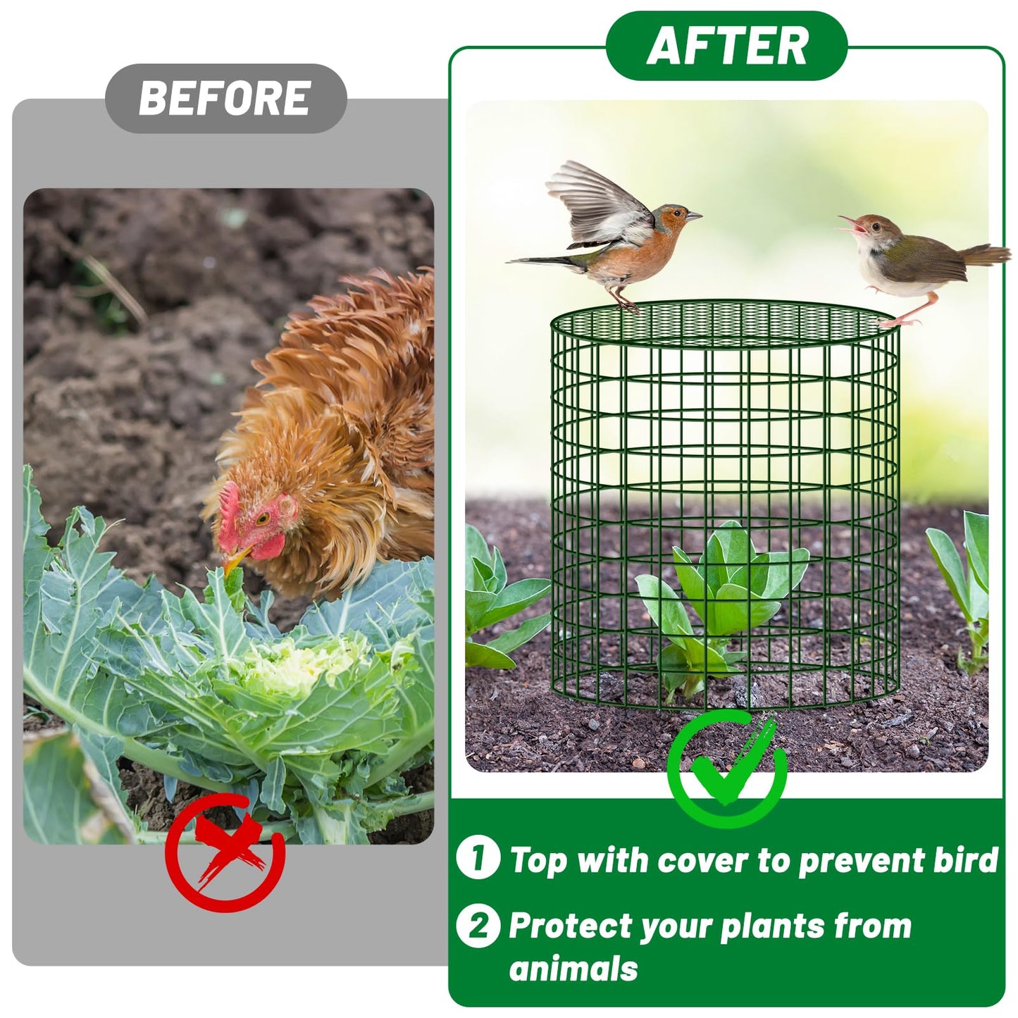 UNIFAMILY 6pcs Plant Protectors from Animals with 2 Round Covers 13 x 11.8IN, Metal Plant Cages for Outdoor Plants, Chicken Wire Cage, Plant Protectors for Keeping Bunny Chicken Squirrels Birds Out