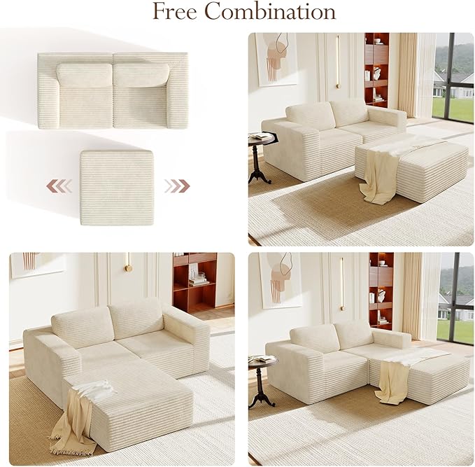 Vesgantti 80" Modular Sectional Sofa, Corduroy Cloud Couch