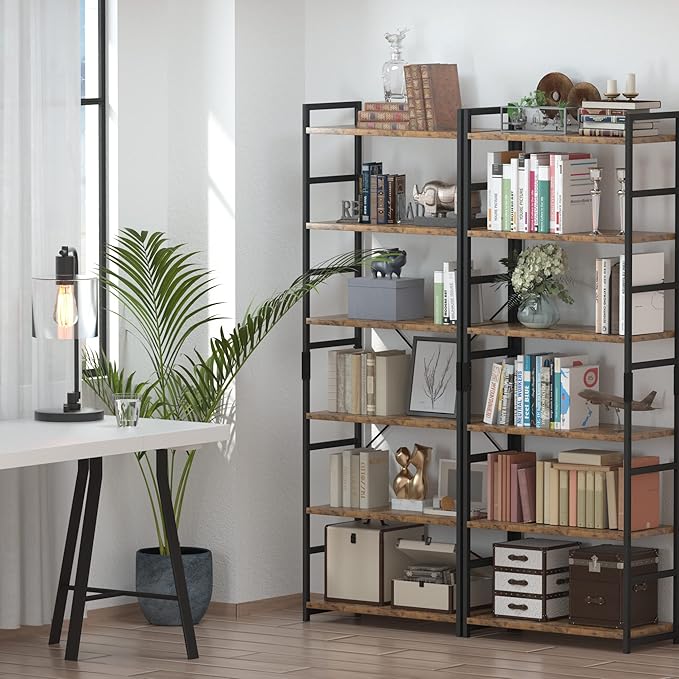 NUMENN 6 Tier Bookshelf, Tall Bookcase Shelf Storage Organizer, Modern Book