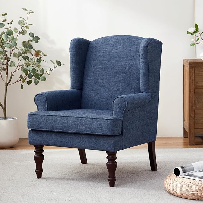 HUIMO Printed Wingback Accent Chair, Linen Upholstered High Back Armchair