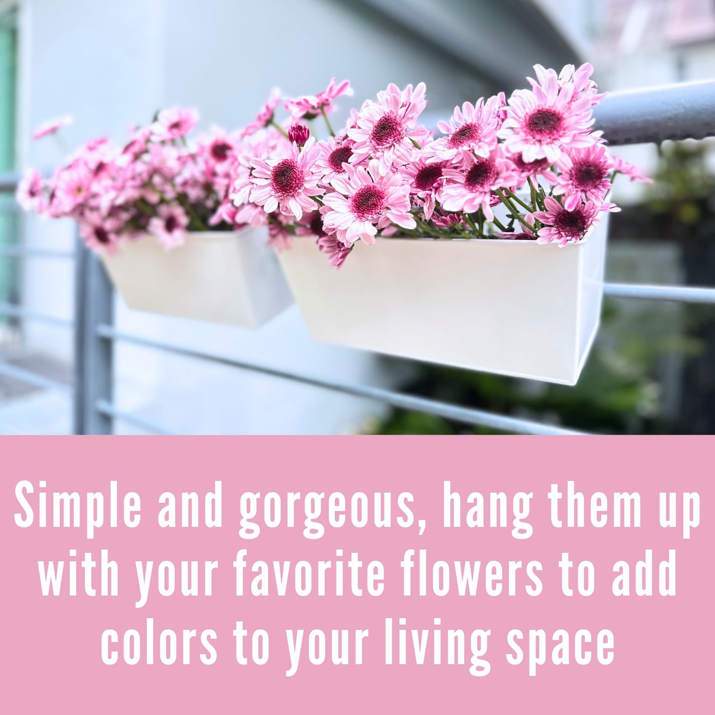 LaLaGreen Rail Planter (16 Inch, 3 Pack) Rectangular Metal Hanging Flower Railing Fence Balcony Gardening for Apartment Patio Planters Modern Garden Style Porch Decor Iron Outdoor Deck Decoration