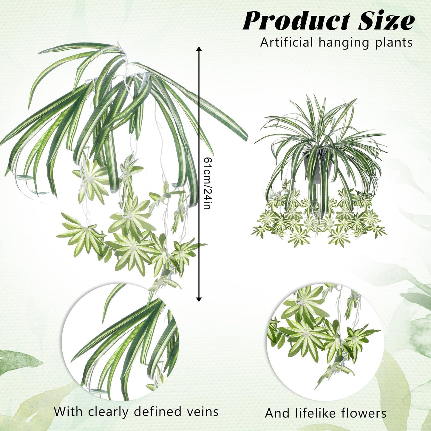 Zelphvt 2 Packs Artificial Spider Plant, 24 Inch Fake Hanging Greenery Plant UV Resistant Faux Chlorophytum Comosum Silk Spider Plants for Indoor Outdoor Home Garden Office Decor (Pot Not Included)