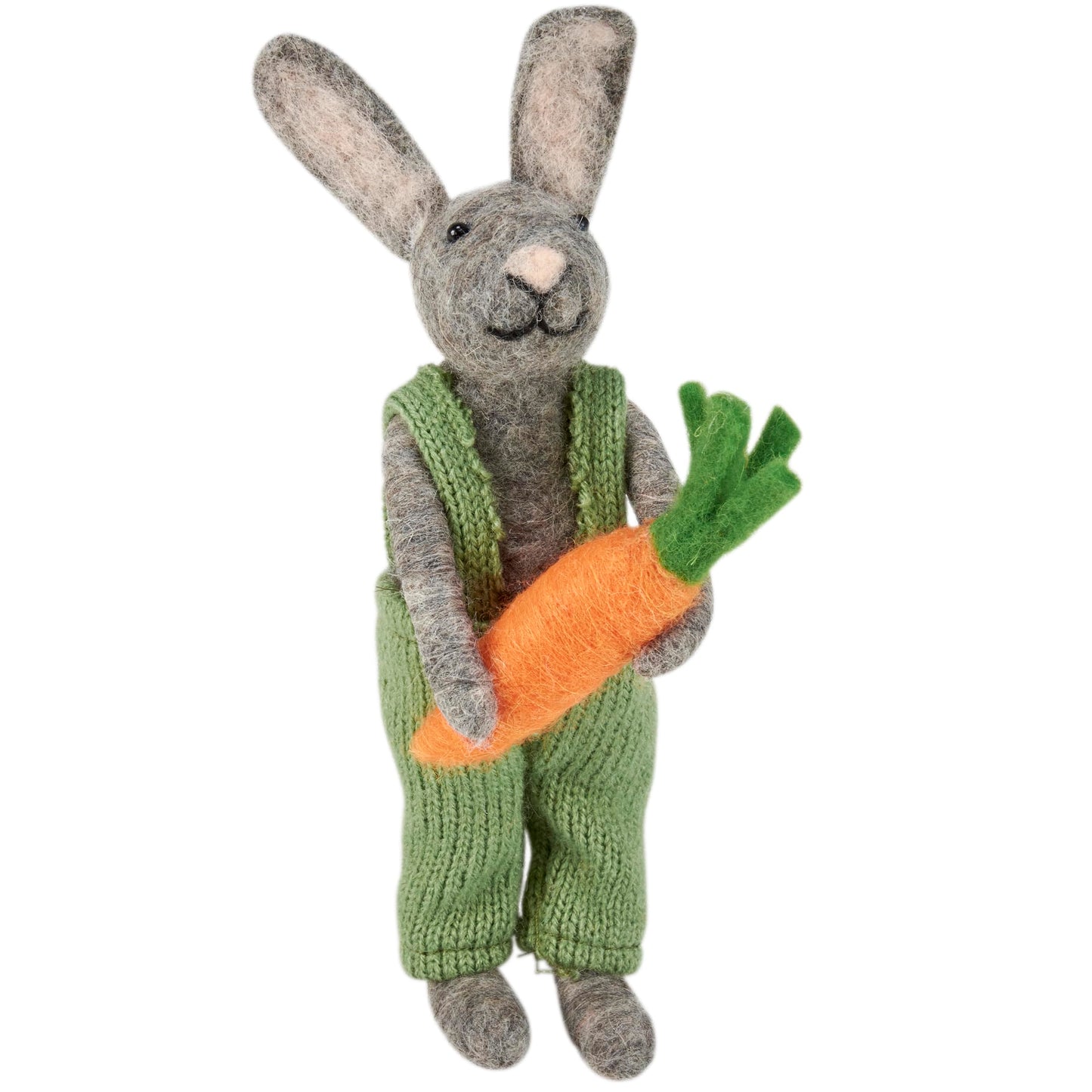 Primitives by Kathy Garden Rabbit Collectible Felt Critter, 9.75-inch, with Handmade Details, Holding Large Carrot, use for Tiered Tray or Tablescape with Our Other Easter & Spring Figures and Decor