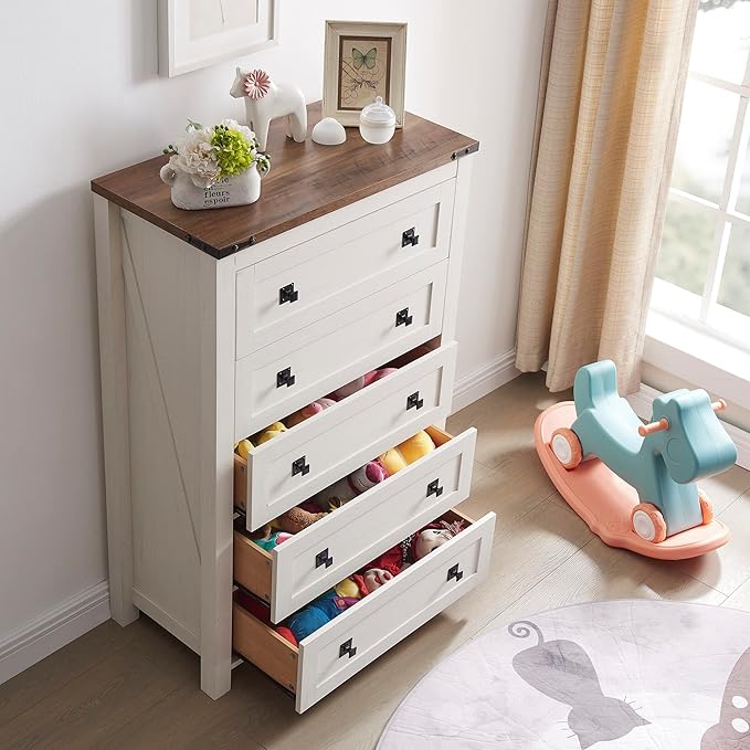 T4TREAM Farmhouse 5 Drawers Dresser Chests