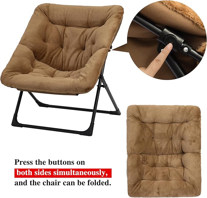 Comfy Saucer Chair for Adults, Soft Faux Fur Bedroom Chair, Accent Dorm Chairs