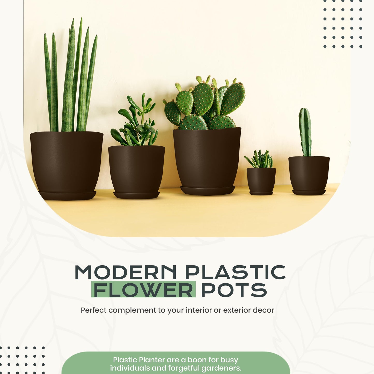 Utopia Home - Plant Pots Indoor with Drainage - 7/6.6/6/5.3/4.8 Inches Home Decor Flower Pots - Pack of 10 Plastic Planters for Indoor Plants, Cactus, Succulents Pot - Brown