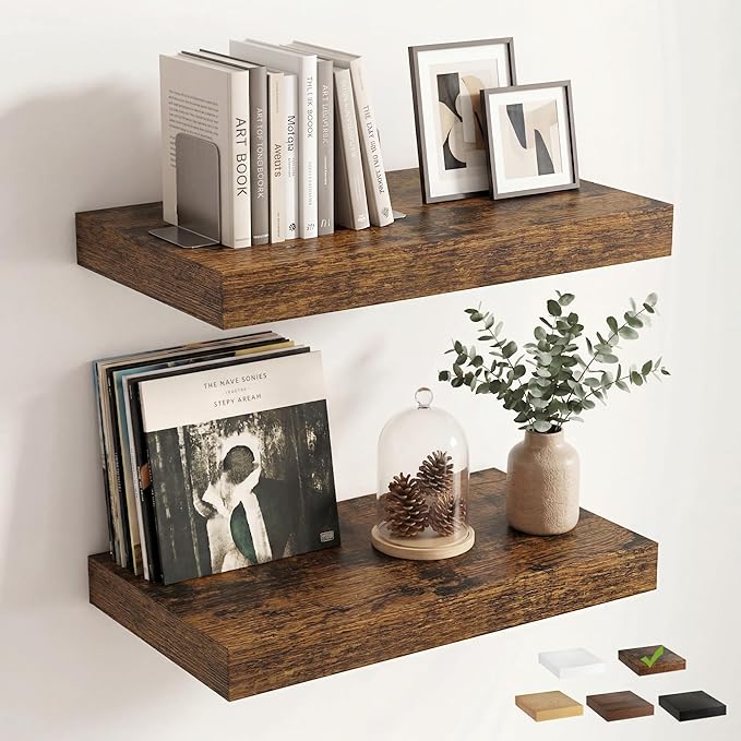 12 inch Deep Floating Shelves for Wall, 24 inch Wide Engineered Wood Wall