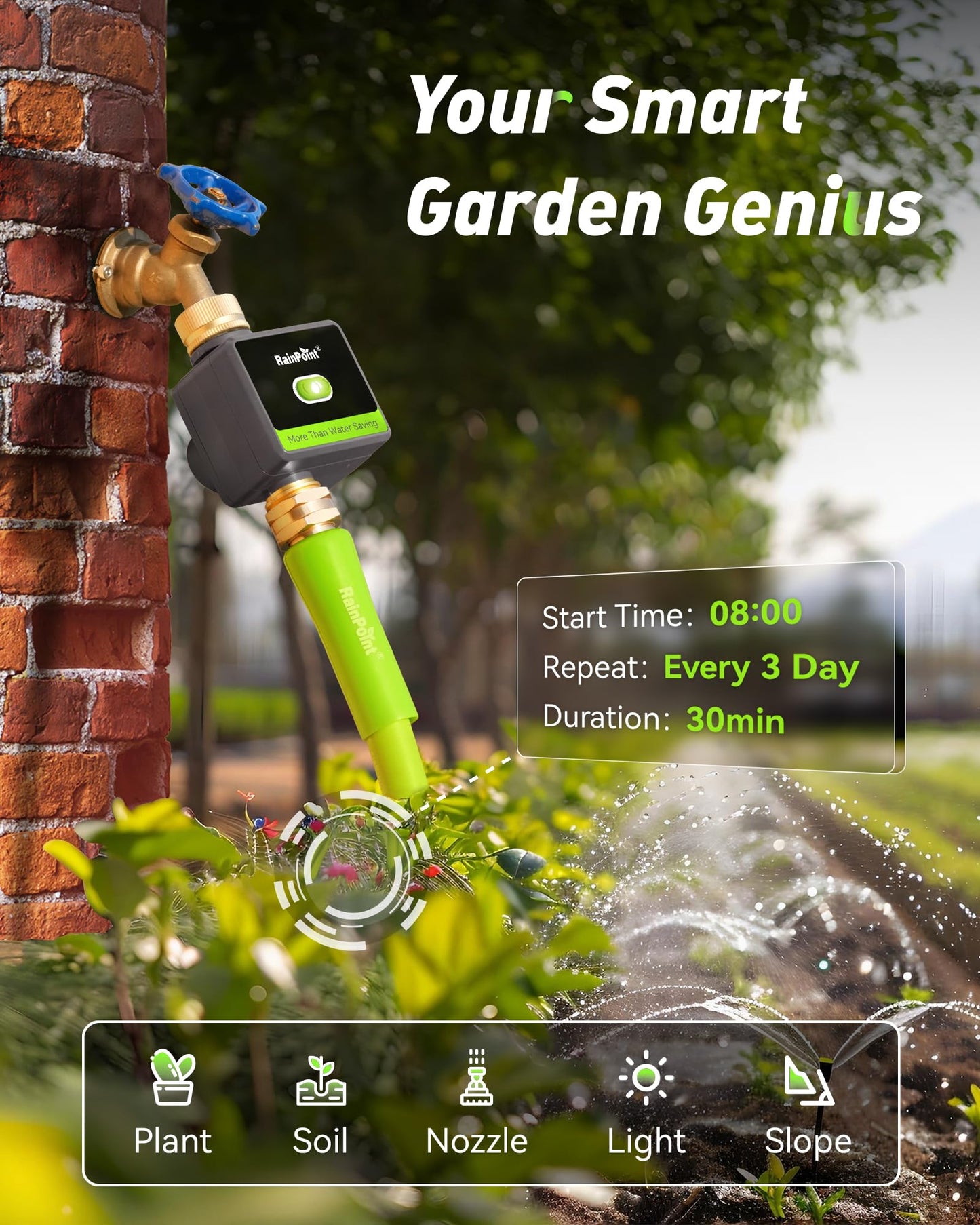 RAINPOINT Smart Hose Timer for Garden, Smart Water Timer with Brass Inlet & Outlet (Not Include Gateway), Automatic Irrigation System for Lawns and Yard
