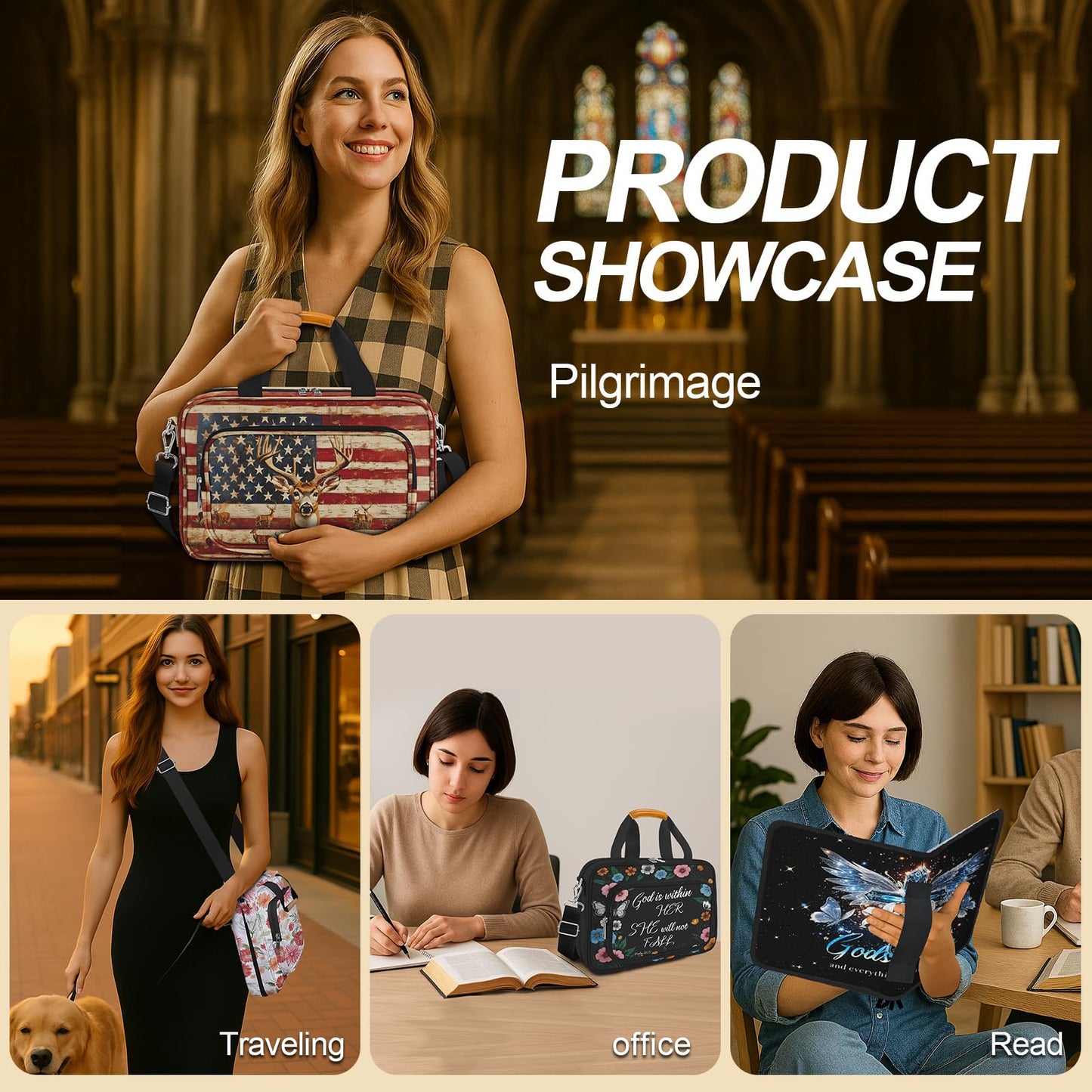 Bible Cover for Women Large Bible Cover Bible Carrier Bag for Women Organizer Cross Bible Study Supplies Journaling Kit Book Carrying Case with Bible Highlighters Shoulder Strap Christian Gifts