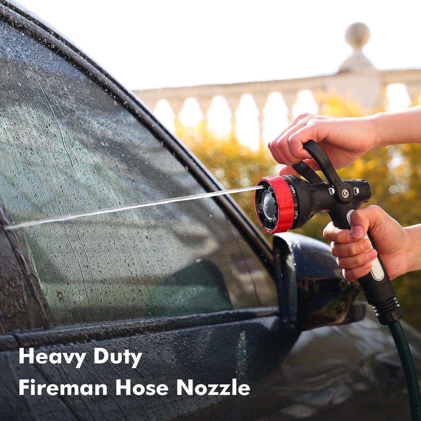 RESTMO Heavy Duty Fireman’s Garden Hose Nozzle, High Pressure Water Sprayer Nozzle with Lever Handle & Ergonomic Grip, 6 Classic Spray Patterns with Adjustable Flow Control for Watering, Cleaning