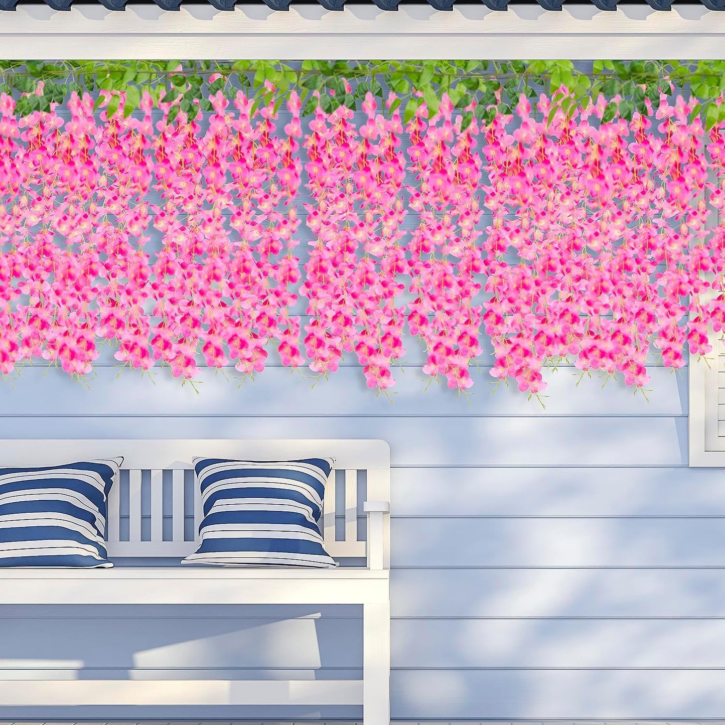 GPARK 12 Pieces/Each 45 inch / 3.7 ft Wisteria Artificial Flower Bushy Silk Vine Ratta Hanging Garland Hanging for Wedding Party Garden Outdoor Greenery Office Wall Decoration Pink