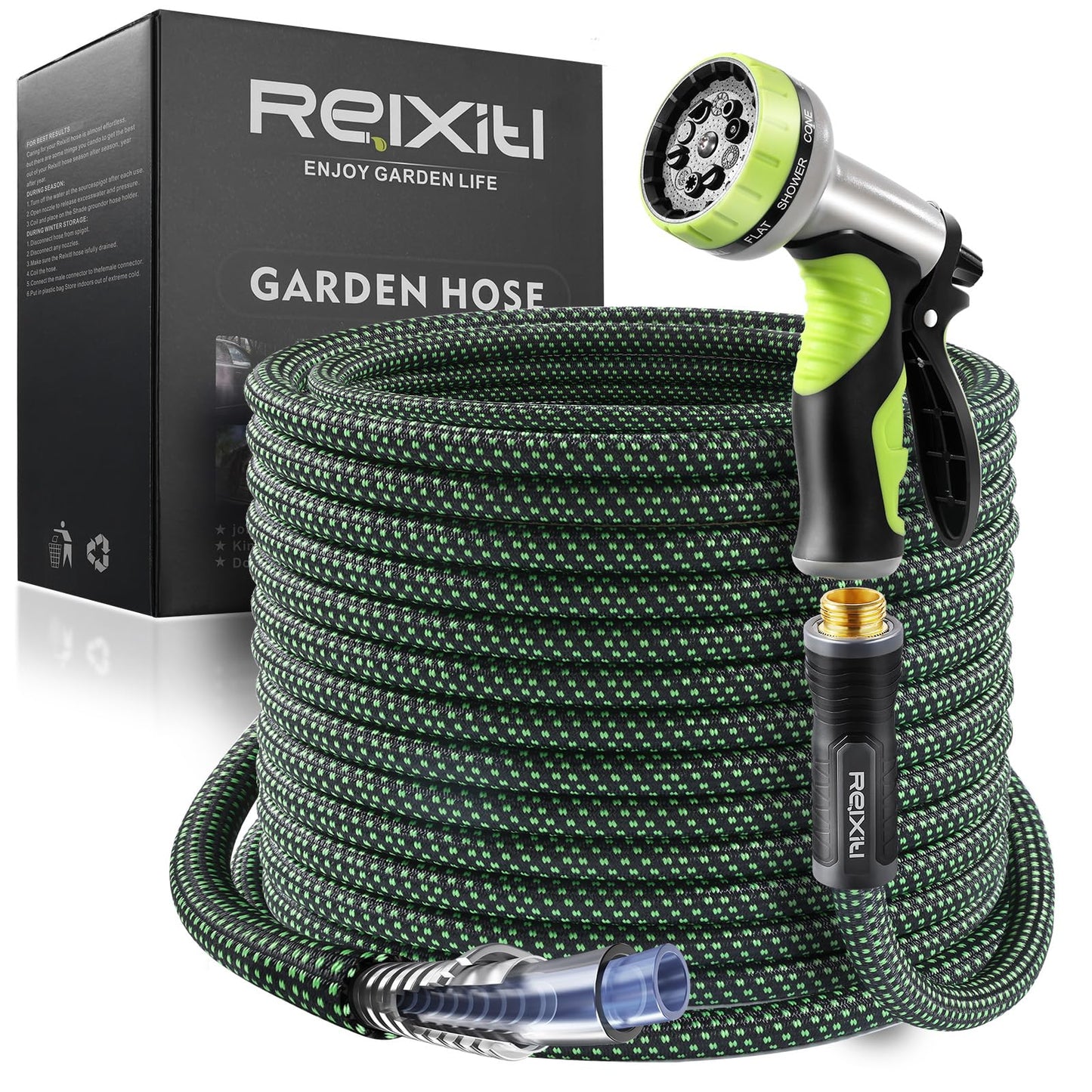 Relxitl Garden Hose, Flexible Water Hose, Ultra Lightweight Non-Expanding hose with 10 Function Sprayer, Leak proof, Pressure Resistant for Yard, Outdoor (Green, 50FT)