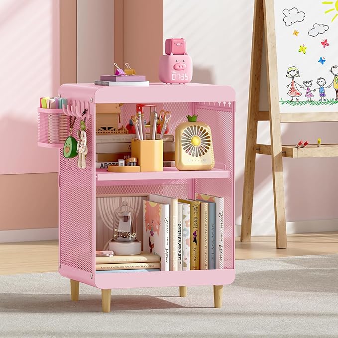 SYKIARIOL Kids Nightstand for Girls, Metal Bedside Table