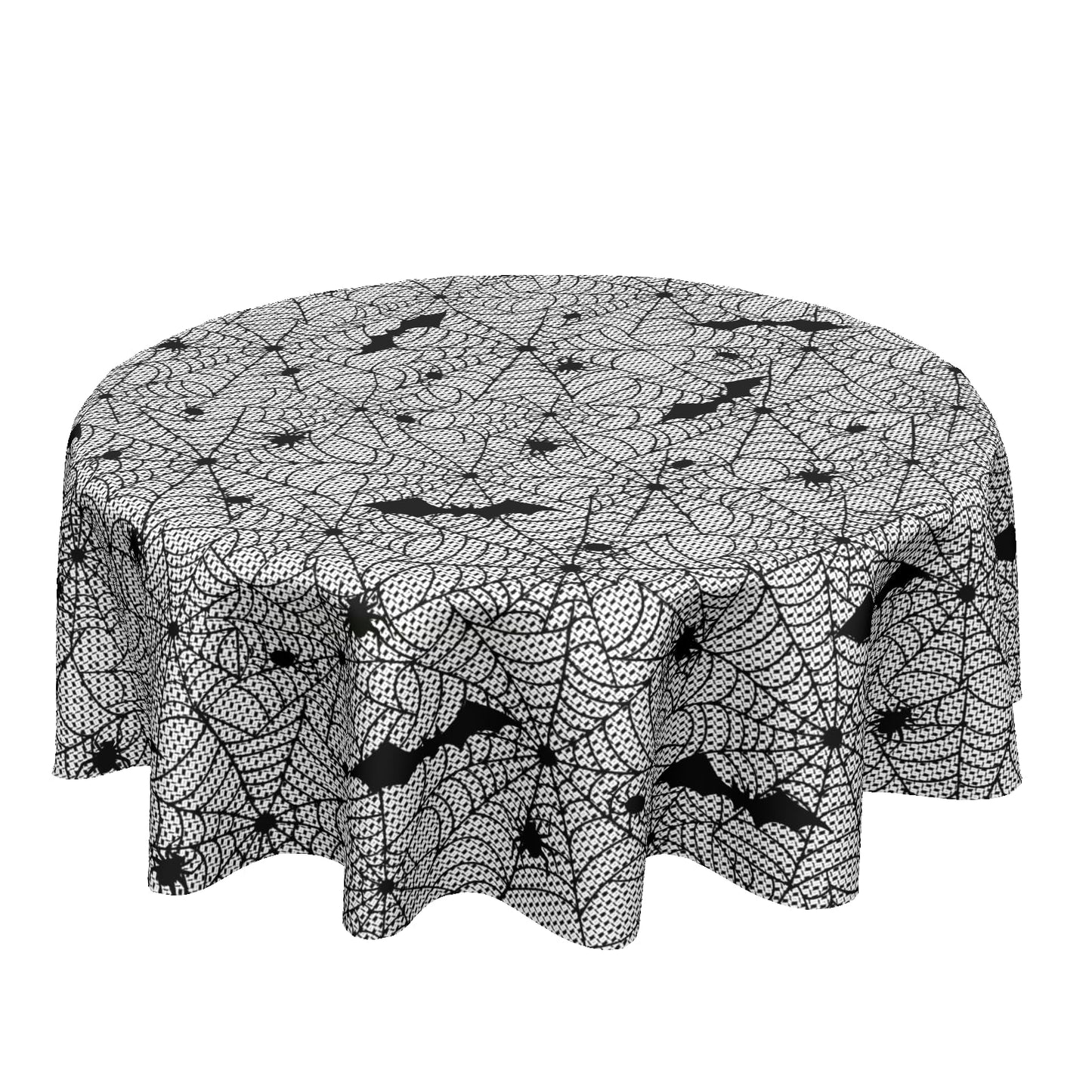 Sweetshow Halloween Bat Table Cloth Round Black and White Spider Web Tablecloth 70 Inch Decor Washable Stain and Wrinkle Resistant Round Table Cover for Dining Party Picnic