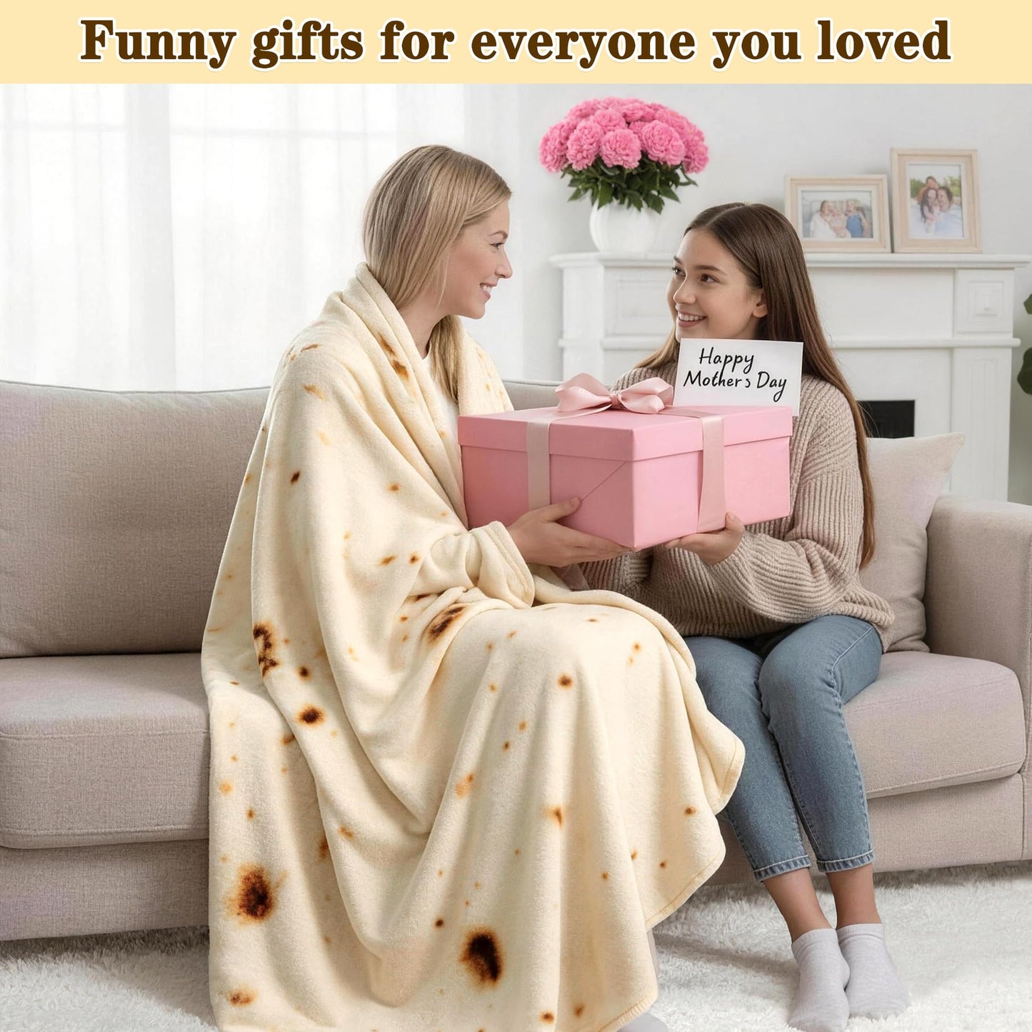 Mermaker Burrito Tortilla Taco Blanket 71 inches for Adult Kids, Realistic Tortilla Throw Blanket Funny Gifts for Women Men Teen Boy Girl, Soft Flannel Food Blanket for Christmas Birthday Gifts-Yellow
