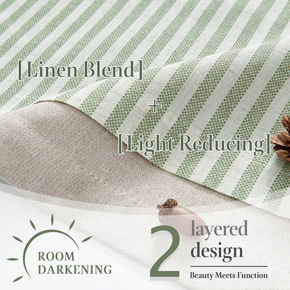 jinchan Double Layer Striped Linen Kitchen Tier Curtain Rustic Cafe for Living Room Bathroom Half Window Curtain Light Filtering Rod Pocket 1 Panel 24 Inch Sage Green