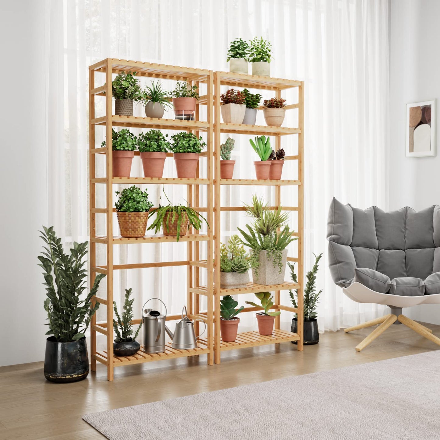 Bamjoy Bamboo Shelf, 6 Tier Bookcase Storage Shelves, Tall Book Rack Shelving Unit, Multipurpose Storage Display Shelf Adjustable Storage Rack for Bathroom Home Office Living Room Kitchen, Natural