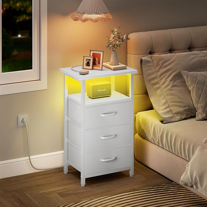 Vagusicc Night Stand with Charging Station, LED Nightstand