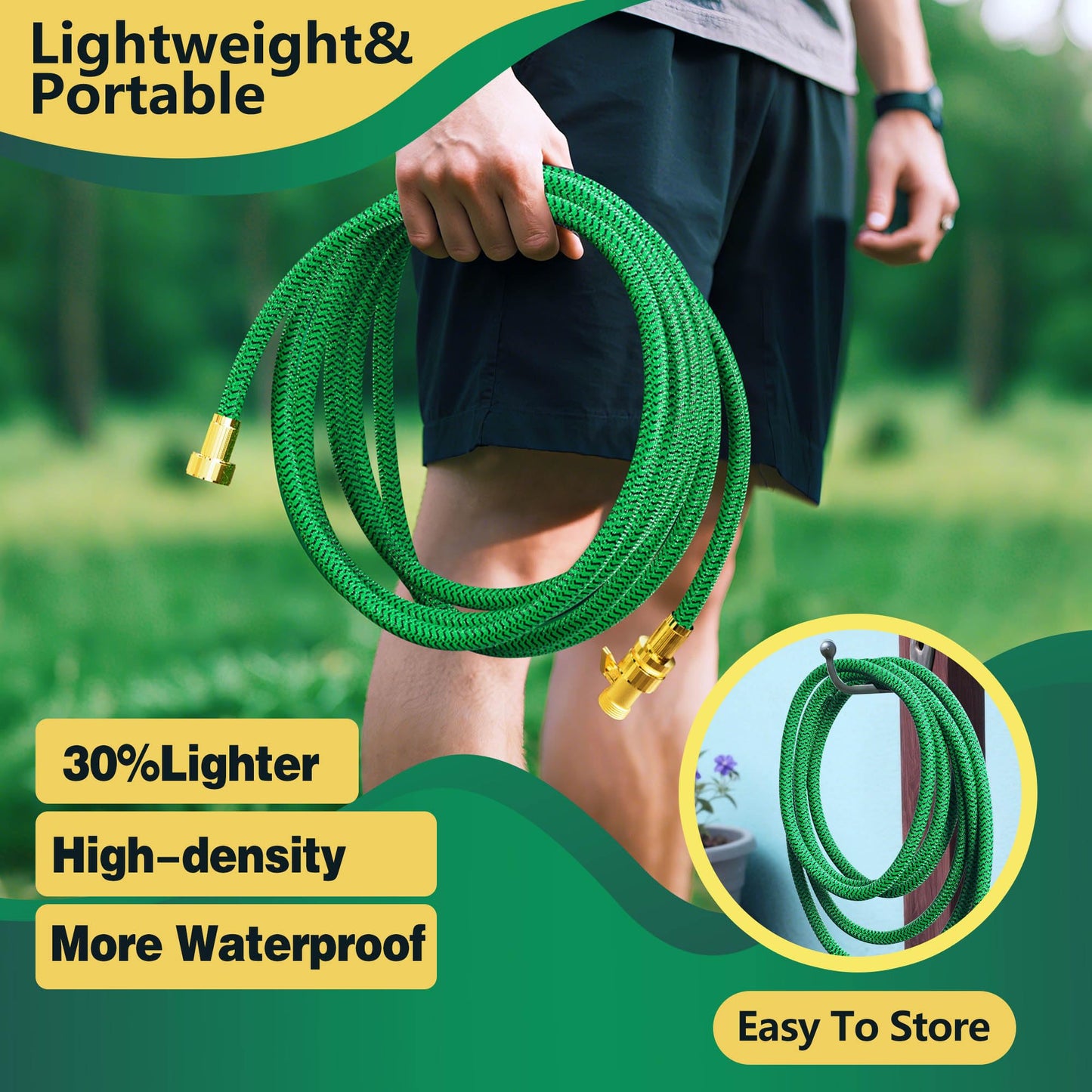 Non-Expanding Garden Hose 100ft, Flexible Weather-resistance Water Hose with 3/4" Solid Leakproof Connector, Knot-free & Anti-cracking & Durable Garden Hoses for Outdoor Watering Cleaning