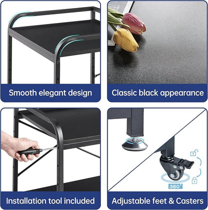 Fannova 2 Tier Under Desk Printer Stand with Storage, 20 Inches Deep Large Printer Table with Height Adjustable Shelf, Rolling Printer Cart with Wheels for Home Office - Black
