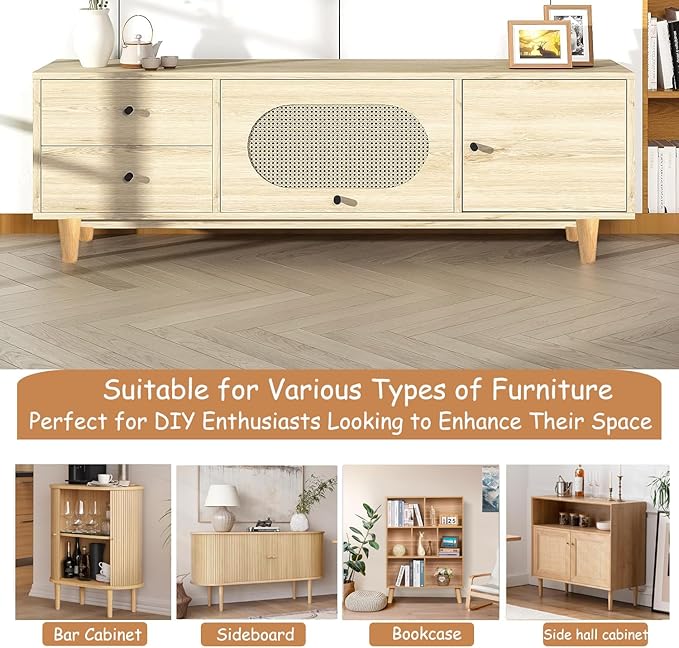 Yaliuliu 4 Inches Round Solid Wood Furniture Legs Set of 4, Natural Wooden