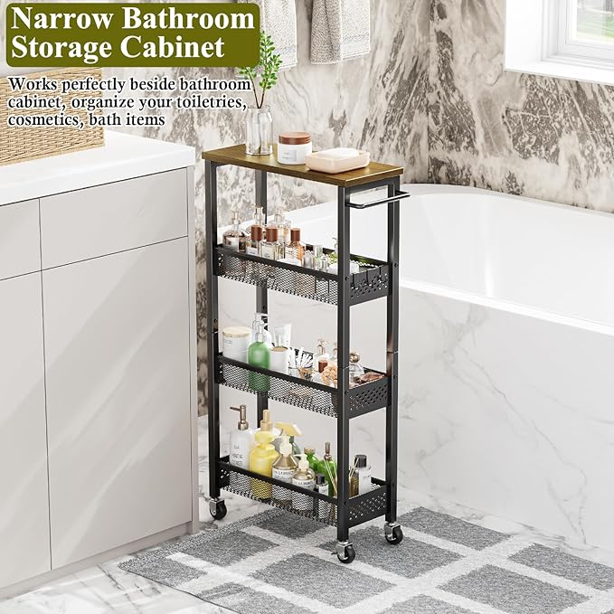 OKZEST Utility Slim Storage Cart, 4 Tier Small Rolling Kitchen Laundry Room Cart