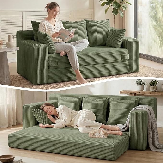 Oversize Loveseat Boneless Convertible Sofa Bed, Folding Floor Futon Sleeper