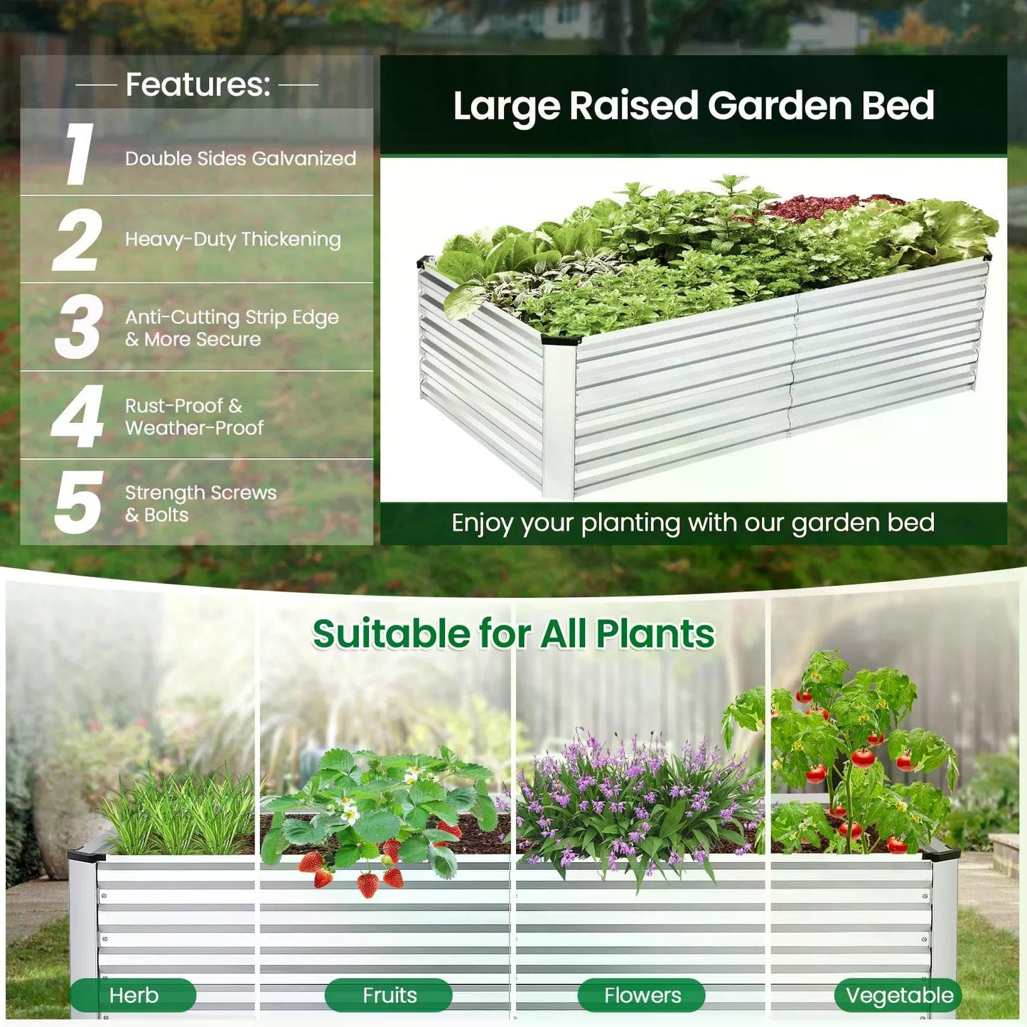 SEJOV 6x3x2ft Raised Garden Bed Kit, Galvanized Planter Raised Garden Boxes Outdoor, Deep Root Raised Planter w/Anti Cutting Strip, Large Metal Raised Garden Bed for Vegetables Flowers Herbs, Silver