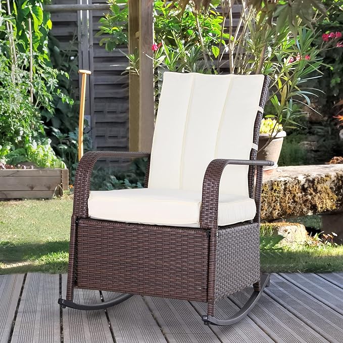 Outsunny Wicker Outdoor Rocking Chair, Patio Recliner