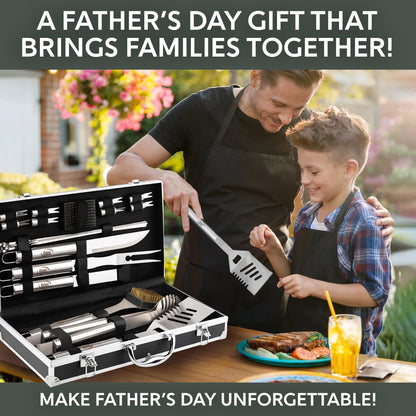 Kaluns Grilling Accessories, Dad Gifts for Fathers Day, Grilling Gifts, Heavy Duty Stainless Steel BBQ Tool Set for Outdoor Grill with Aluminum Case and Apron, Birthday Gifts for Men Women
