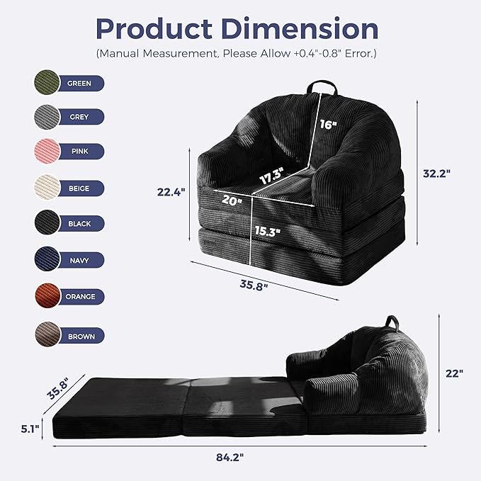 MAXYOYO Folding Sofa Bed with Backrest, Boneless Fold Out Couch Bed with Handle