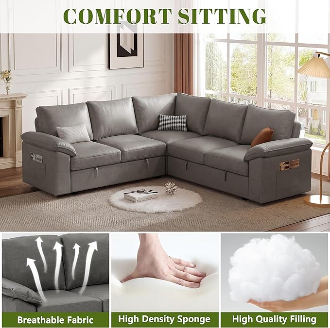 85 Inch Faux Leather Modular Sectional Sofa