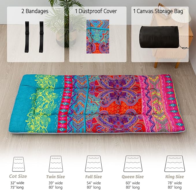 MAXYOYO Bohemian Floor Bed, Japanese Futon Mattress, Narrow Twin Single Bed