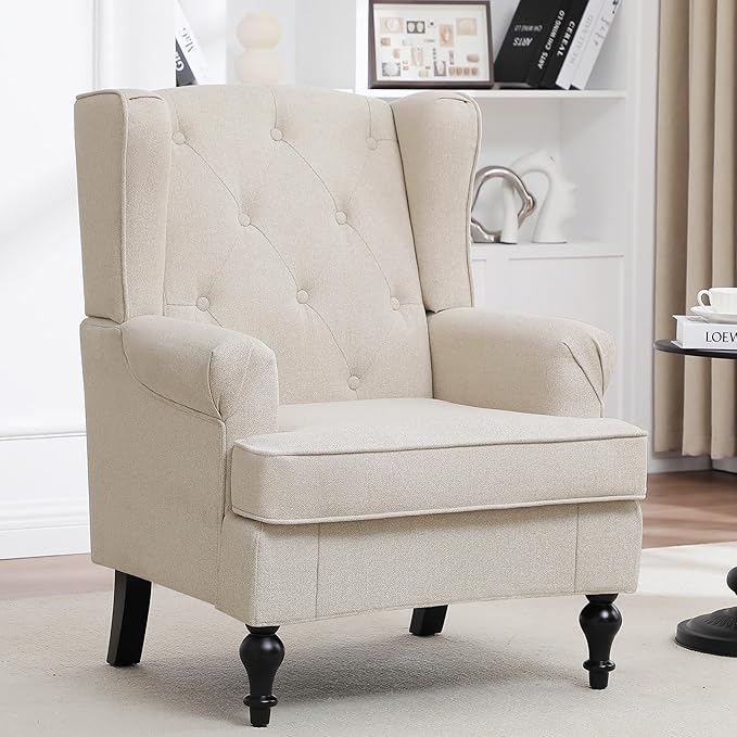 Accent Chair for Living Room, Mid Century Modern Upholstered Armchair, Wingback