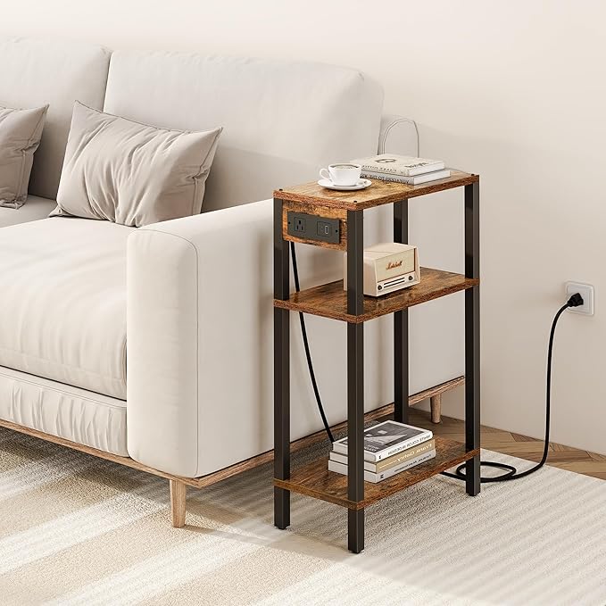 TUTOTAK Narrow Side Table with Charging Station, Small End Table with USB Ports