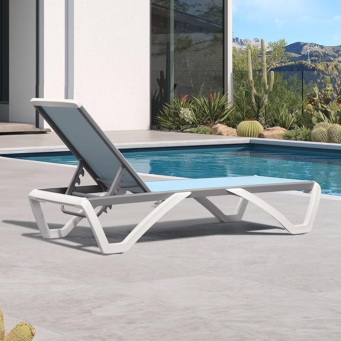 PURPLE LEAF Patio Chaise Lounge Chair Outside Aluminum Plastic Stackable