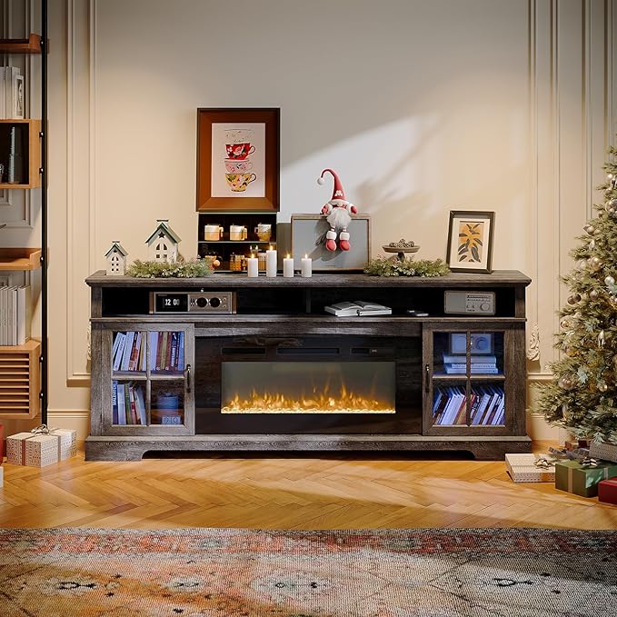 70" Fireplace TV Stand, Modern Entertainment Center