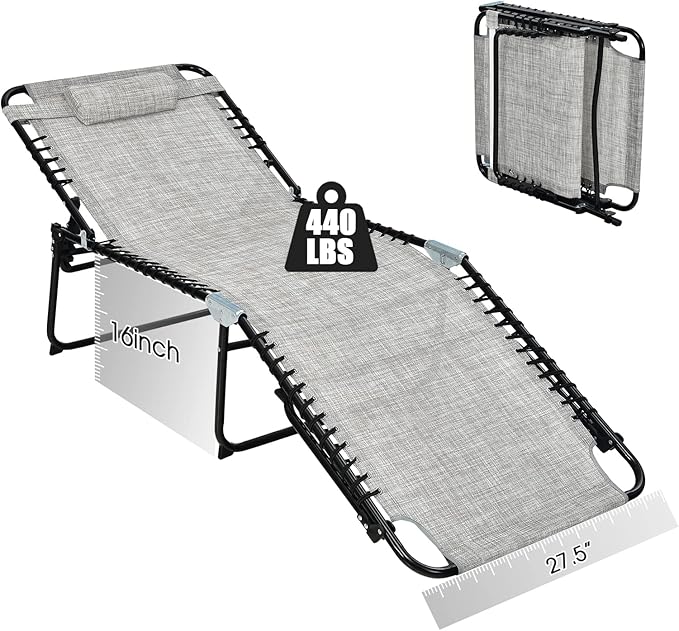 GYMAX Lounge Chair for Outside, 440lbs 27” Oversize Folding Beach Tanning