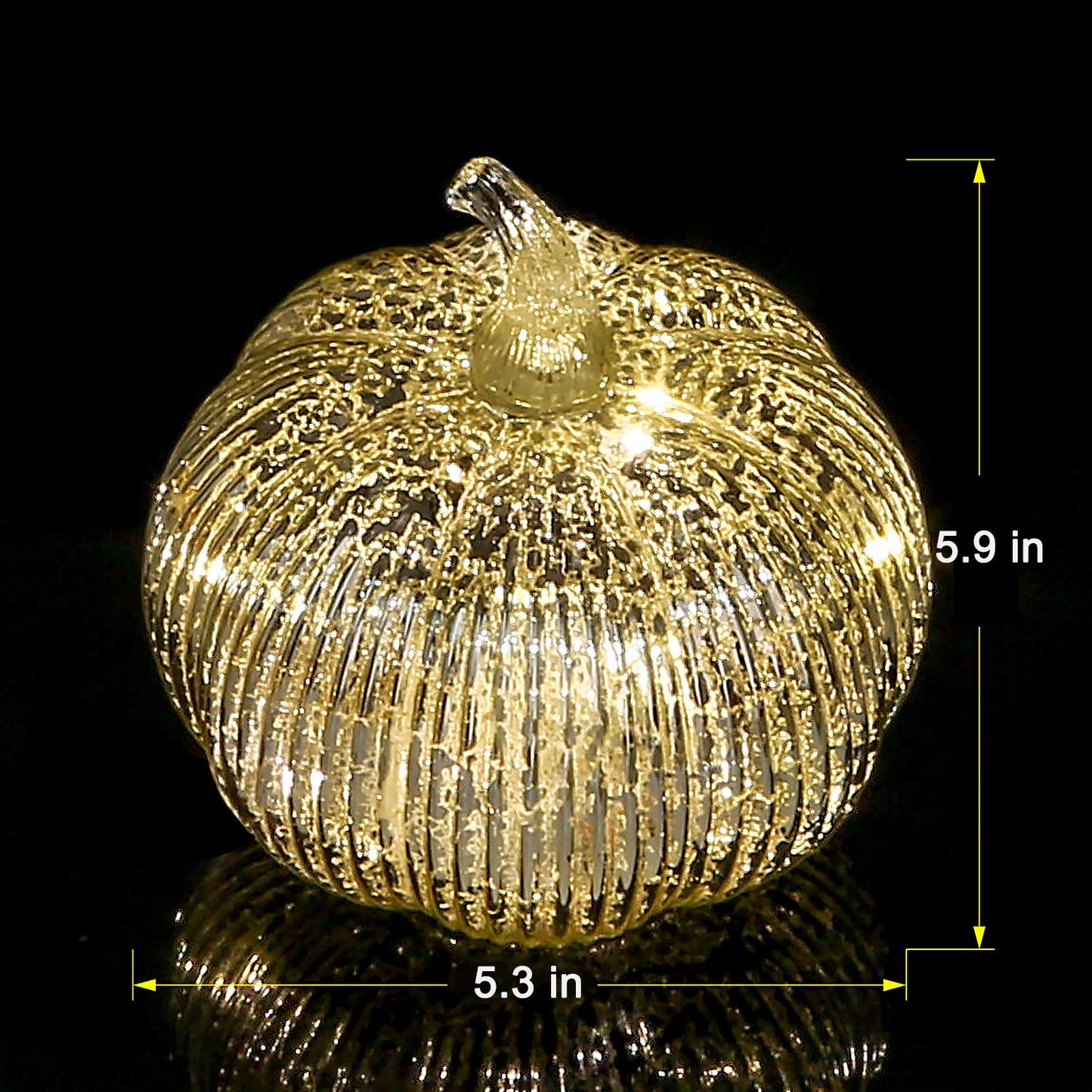 hvfun Mercury Glass Light Up Pumpkin with Timer, Fall Decoration for Home, Silver Halloween Festive Decor Lamp