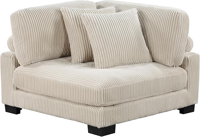 Modular Corner Seat, Plush Beige Corduroy Sofa, Customizable Living Room