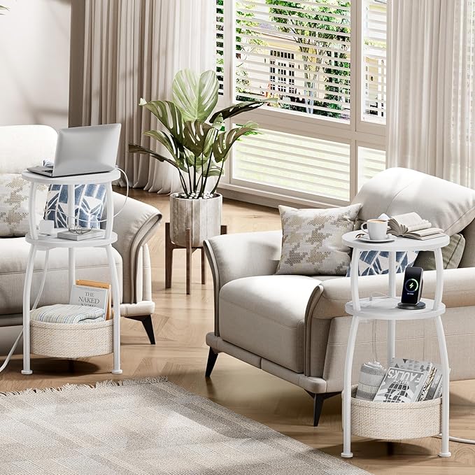 Round Side Table, 3-Tier End Table