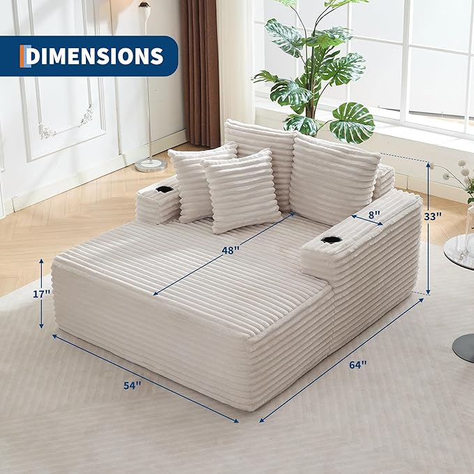 GarveeHome 64in Oversized Corduroy Fabric Bone-Free Sofa Bed Cloud Sofa