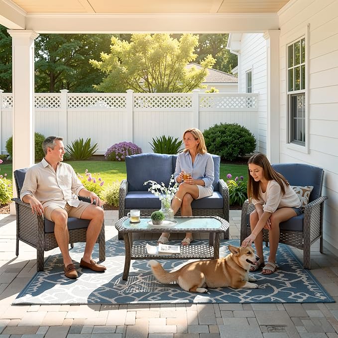 Weaxty Wicker Patio Furniture Set High Back Loveseat Sofa Couch Armchair Coffee